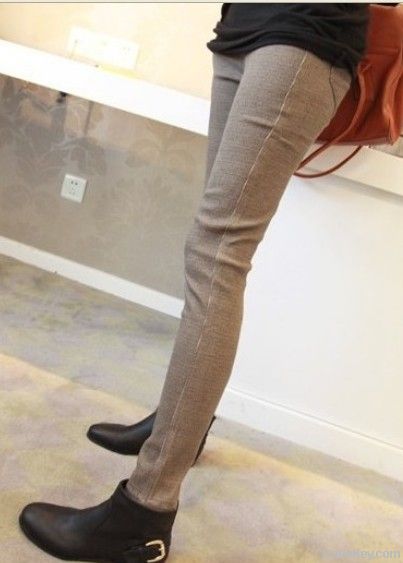 Korean Style Check Slim Pants Khaki