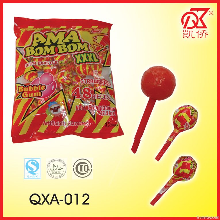 28g Bom Bom Bubble Gum Whistle Lollipops