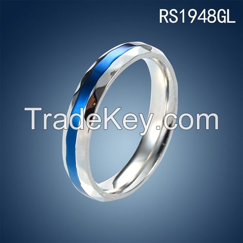 hot sell 316L stainless steel jewelry ring two tone plated blue plated fashion ring for men zircon engagement ring for women