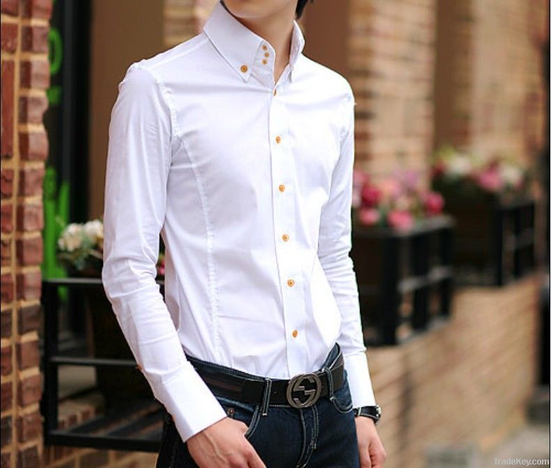 2011 man's 100% cotton slim fit button-down collar fashion casual shir