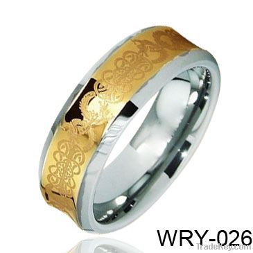 Concave Masonic Tungsten Ring 18 K Gold Plated and laser