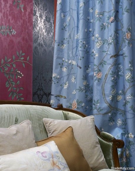 hand-painted silk fabrics-chinoiserie