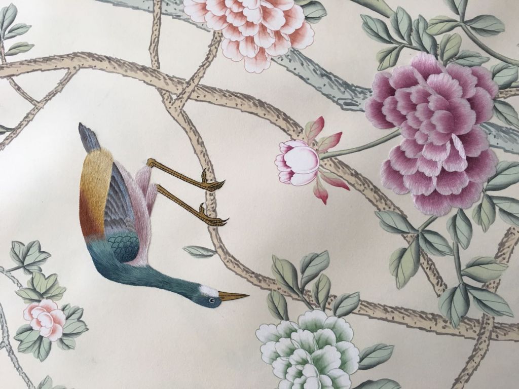 hand-painted silk embroidery wallpaper