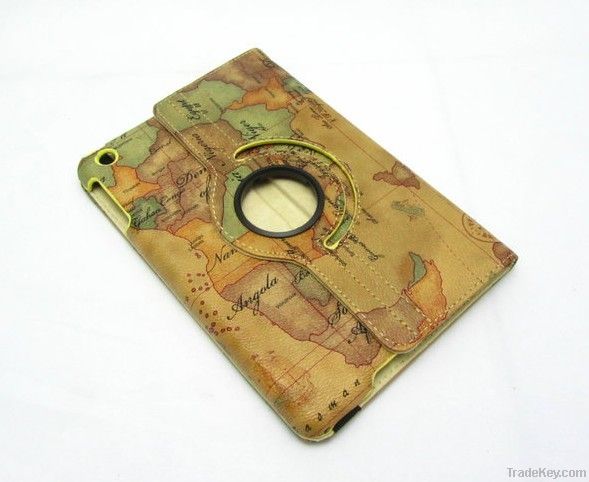 World map PU leather case for ipad mini stand cover with high quality