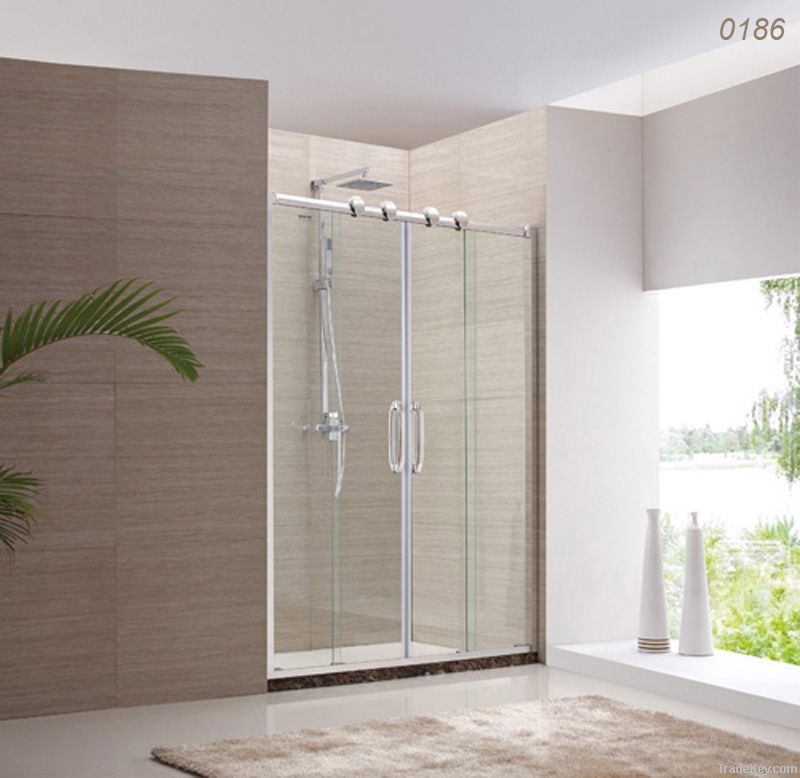 Four panels stainless steel framing duble sliding shower door