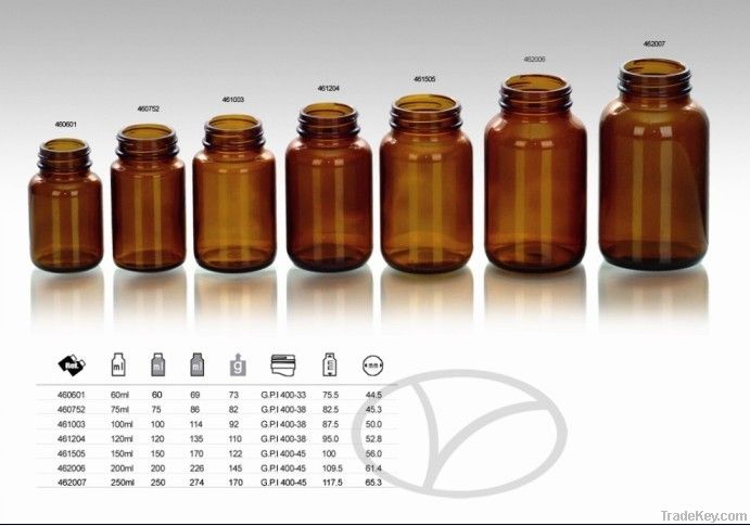 Amber Glass Bottles for Tablet Wide Mouth G.P.I 400