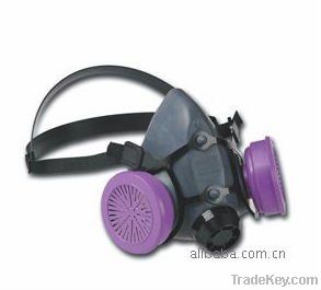 Half face safety gas mask, double cartridge chemical respirator