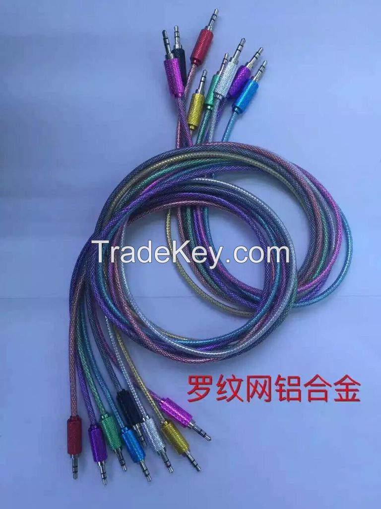 Colorful 3.5mm connector aux car audio cable 1m