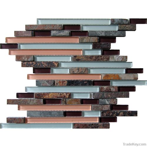 Red Slate Stone and Crystal Glass mosaic tile