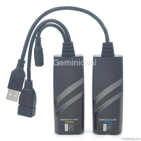 RJ45 Lan Cable Cat 55E6 USB 2.0 Extension Adapter Set w Power Adapter