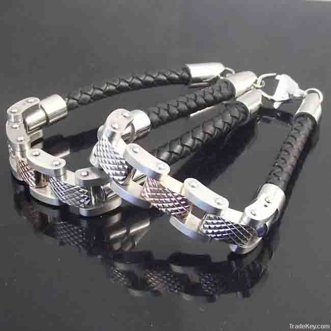 hot sale leather bracelet jewelry with stainless steel clasp