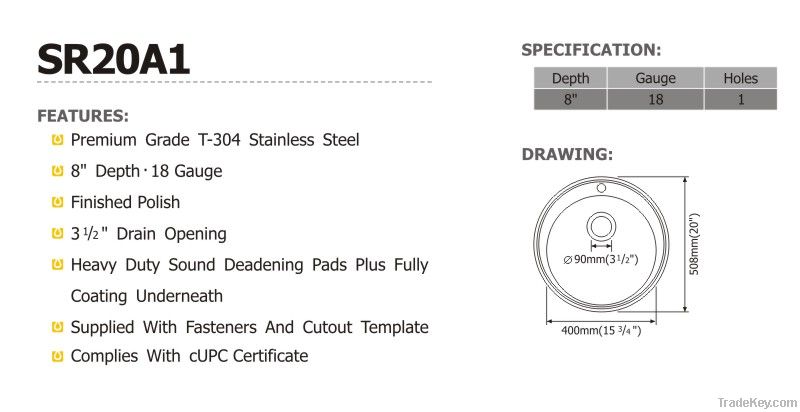 Stainless Steel Kitchen Sink SR20A1