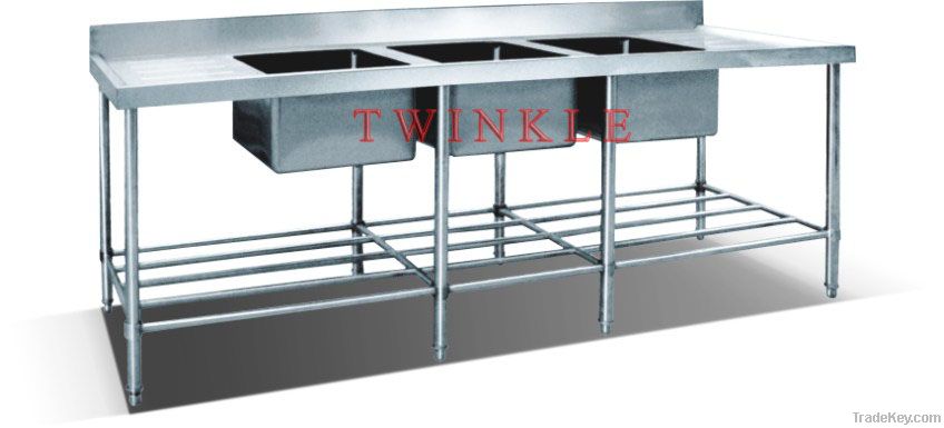 Triple Sink Bench with Pot Shelf (3 sink) HST-723SC