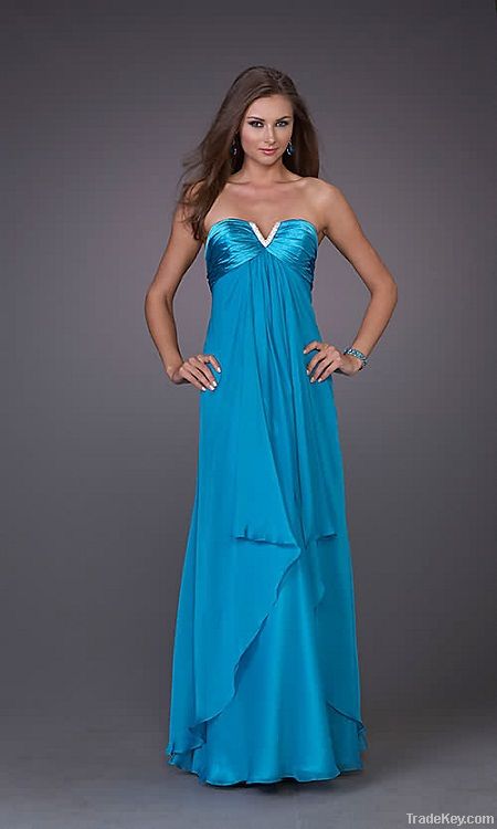 Gorgeous Strapless V Neck Open Back Chiffon Prom Gown