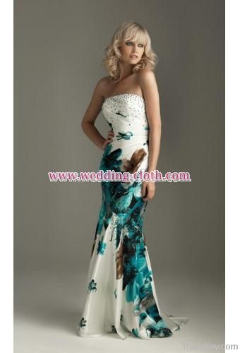 Strapless Print Trumpet Floor Length Hot Selling Evening Dress