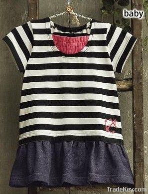 2012 fashion new children stripe tops&overalls kids clothing set