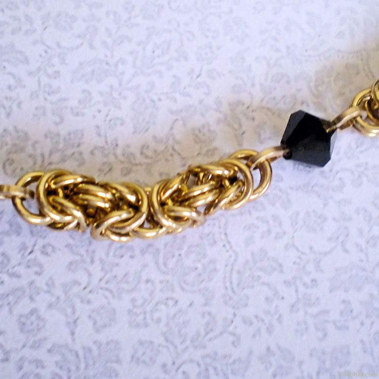 Black Beauty Solid Brass Byzantine Chainmaille Weave Necklace