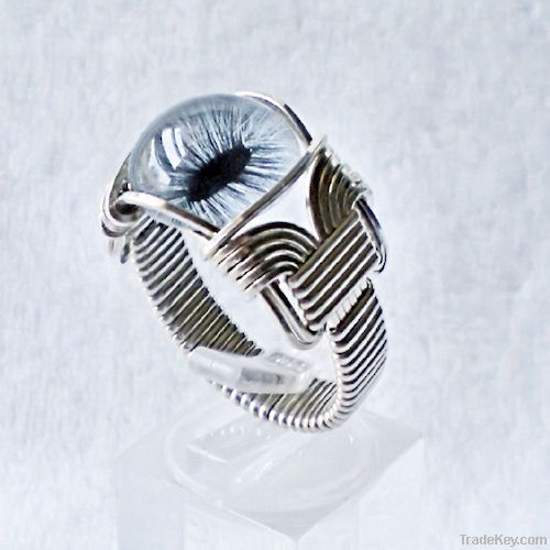 Custom Made to Order Sterling Silver Taxidermist Glass Eye Ring