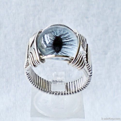 Custom Made to Order Sterling Silver Taxidermist Glass Eye Ring