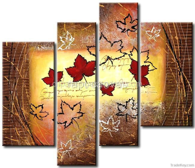 Abstract canvas art leaves oil painting