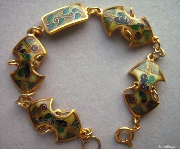 Enamel, silver, bracelet, gold plated