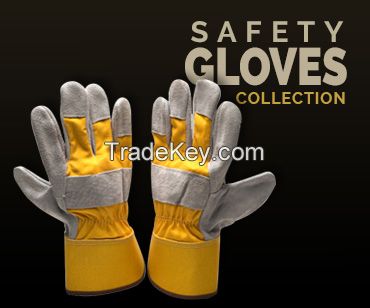 Leather safety and working gloves and equipment means PPE