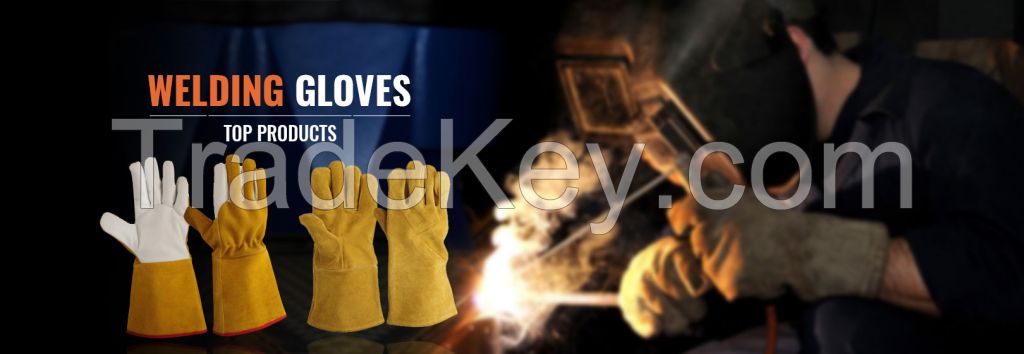 Leather safety and working gloves and equipment means PPE