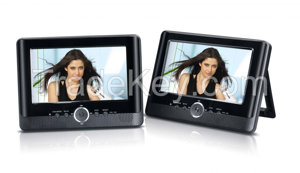 7'' Dual screen portable dvd players with car headrest mounting kits