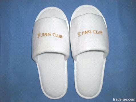 Customized open toe white terry hotel slipper with customized logo