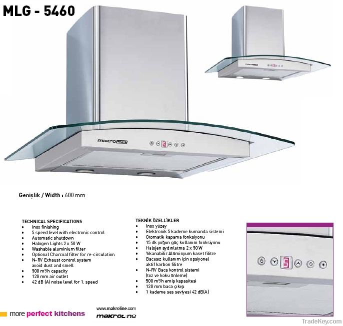 60 cm GLASS CHIMNEY COOKER HOOD