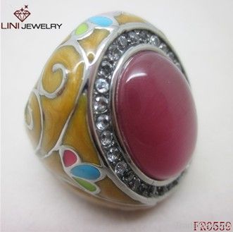 Nobby 316L Stainless Steel Jewelry w/Crystal & Pink cat eye stone