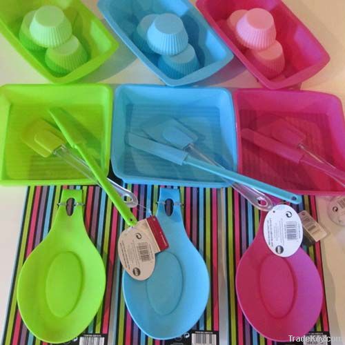 SILICONE 6PC SET COOKING BAKING BAKEWARE CAKE LOAF MOULD KITCHEN PINK/