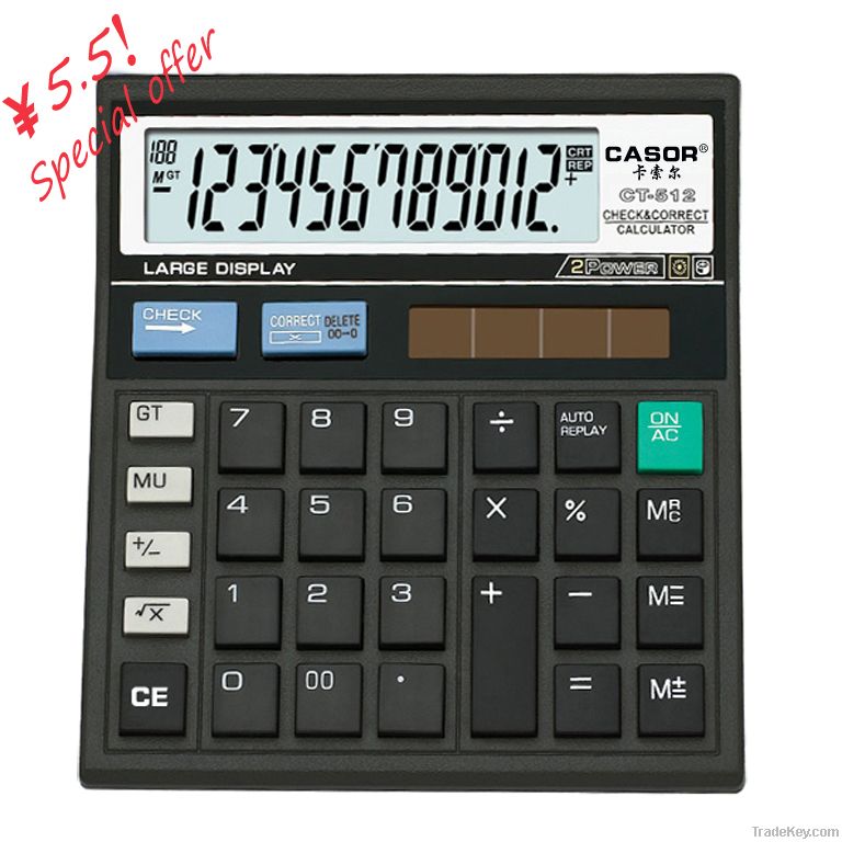 12-Digit Large Display Solar Calculator CT-512 For Business