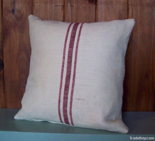 French Vintage Linen Silk Screen Printed Cushion Cover