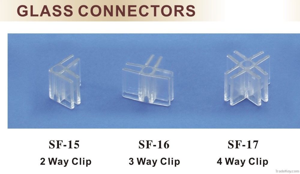 Glass connector for glass shelf
