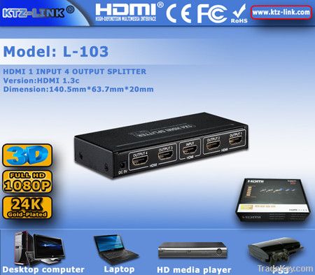 3D 1x4 HDMI splitter 1080p  CE FCC
