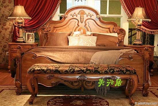 Solid wooden antique bed