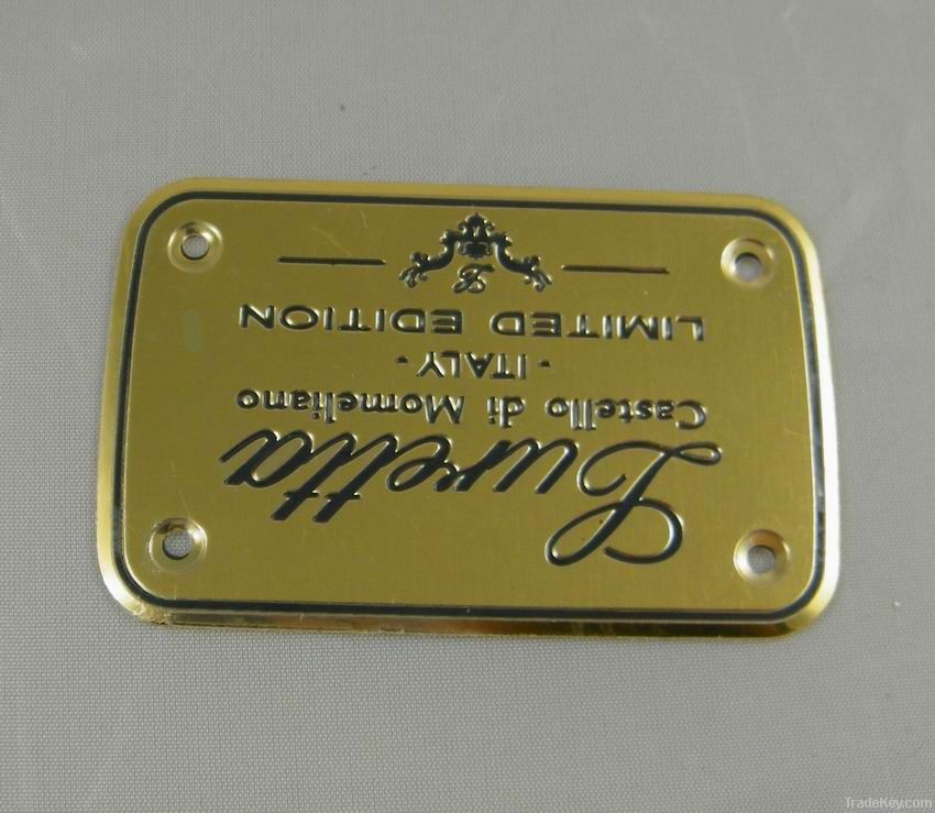 Brass name plate, adhesive furniture label, metal wine label, name card