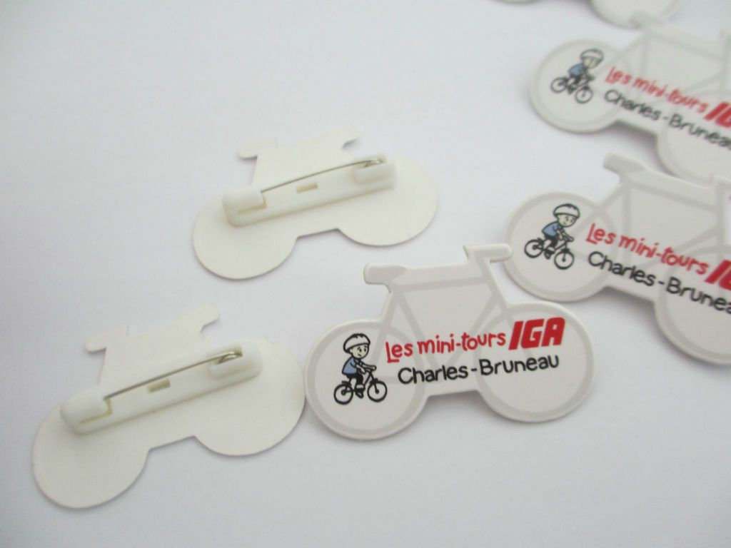 paper pin badge , promotional gift , button badge , bike shaped pin bad