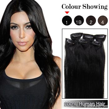20 inch 7pcs Jet Black #1 Remy Clip In Hair Extensions