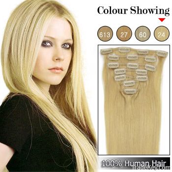 20 inch 7pcs Golden Blonde #24 Remy Clip in Hair Extensions