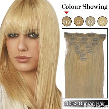 20 inch 7pcs Lightest Blonde #613 Remy Clip In Hair Extensions