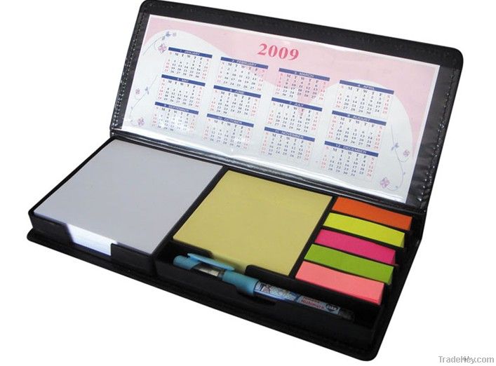 sticky notes in PU leather box with calendar