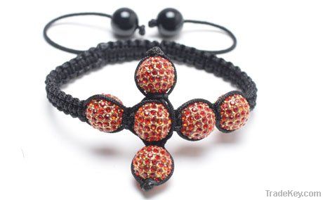 Cross Beaded Woven Cuff Bracelet With Crystal Beads 10mm