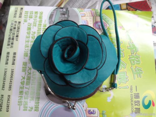 PU leather camellia japonica flower shape women purse bag