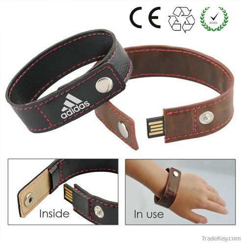 Logo Print Real leather Bracelet Usb Flash Drives