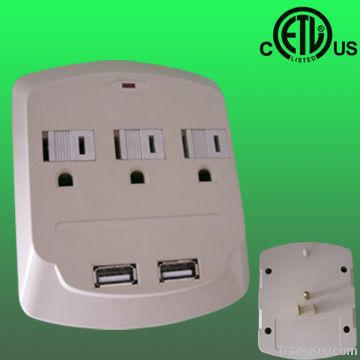 3 Outlet USB Surge Protected Current Tap, ETL listed