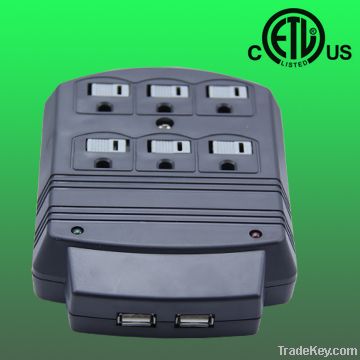6 outlet US wall Usb surge protector/ suppressor, ETL listed