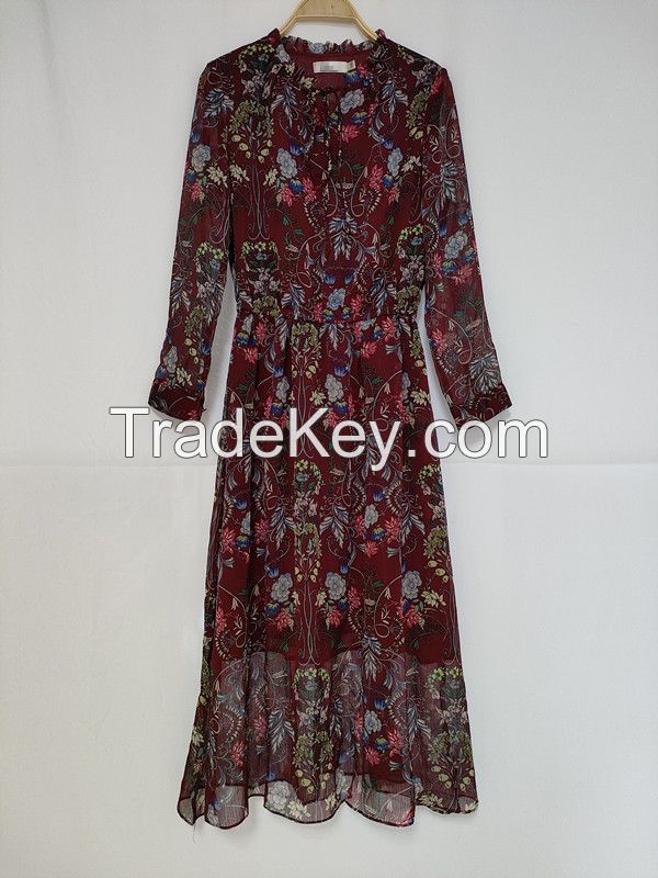 100% polyester women's long sleeve maxi dress