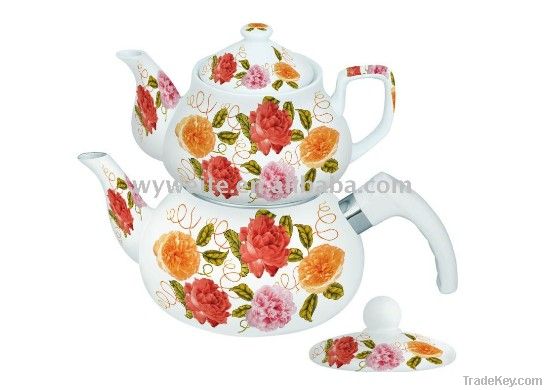 2.1L porcelain enamel kettle+0.85L porcelain teapot